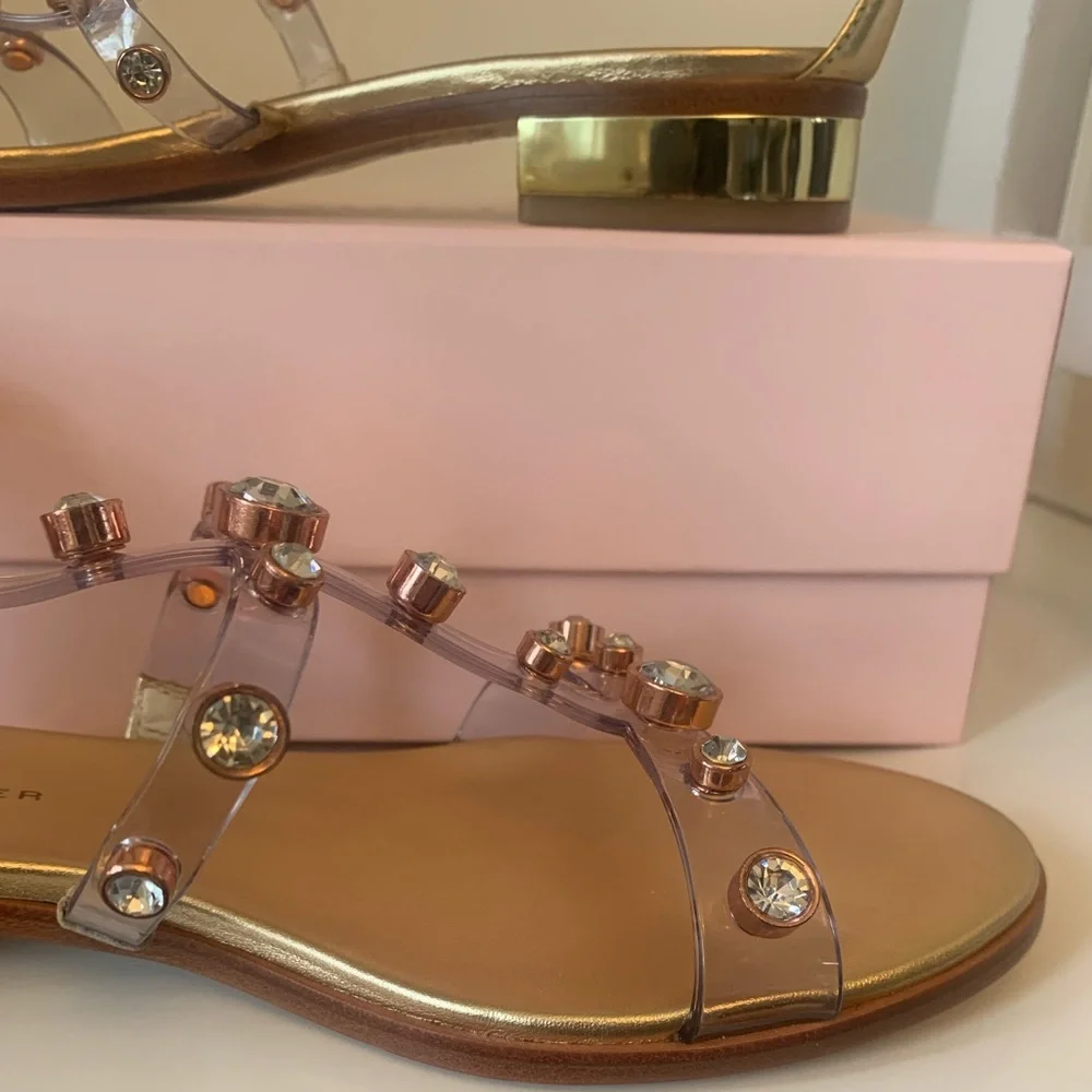 Sophia Webster Dina Flat Sandal Gold Silver rhinestone jelly Sz 39 NEW w/ box - Picture 10 of 16